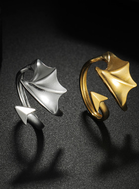 欧美跨境小饰品天使恶魔之翼情侣对戒开口不锈钢戒指电镀不掉色