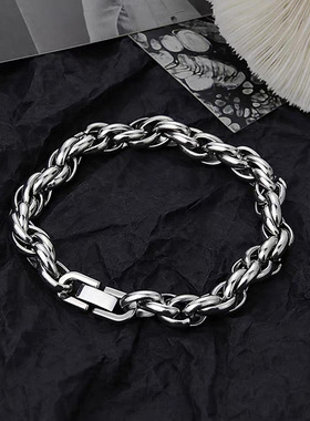 钛钢时尚手工编织粗麻花男士钛钢手链U形珠宝扣小众不锈钢手饰ins