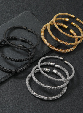 网格钢丝弹力开口钛钢手镯