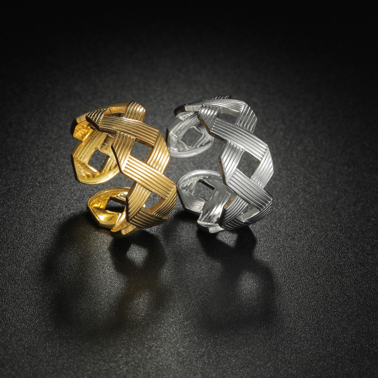 2024亚马逊欧美热销不锈钢饰品几何线条造型女式开口戒指可调节