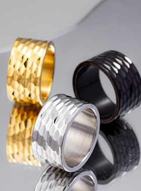 12mm宽捶打纹大戒指男扳指