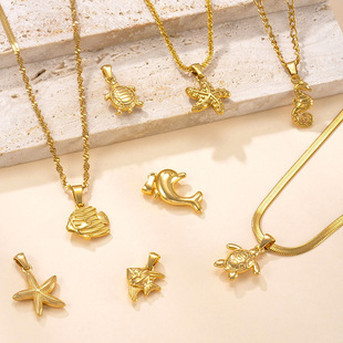 单吊坠不锈钢铸造饰品镀18k金海豚海星项链配饰时尚创意DIY配件厂