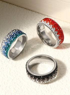 Wish速卖通新款欧美5排钻渐变多色混搭镶钻戒指指环百搭饰品