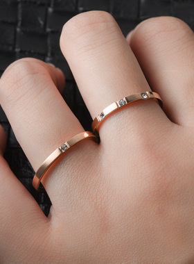 小众钛钢镶钻戒指女ing风时尚