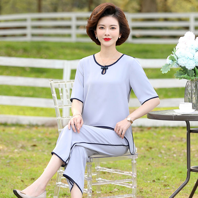 中老年女装夏装新款上衣裤子两件套中年妈妈装夏季时尚短袖套装