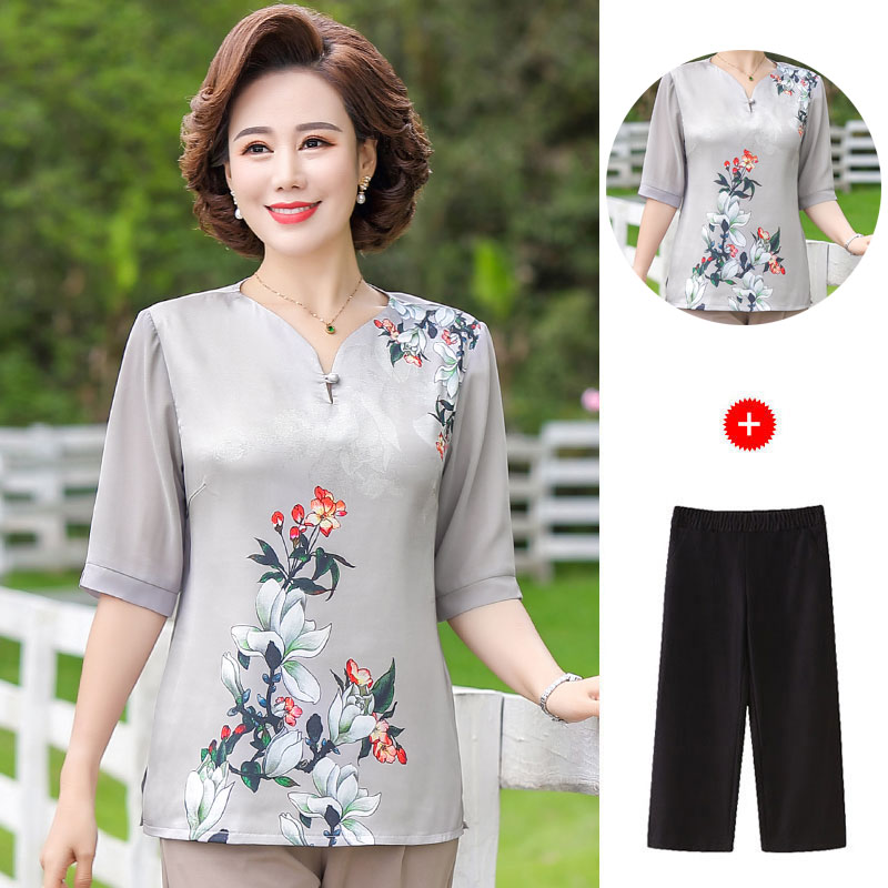 40-50岁中年妈妈装夏装新款两件套中老年女装夏季中袖气质套装