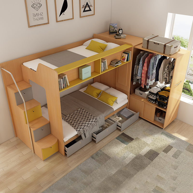 安兰图双层床沙发床两用 多功能高低床组合床带书桌衣柜上下铺床