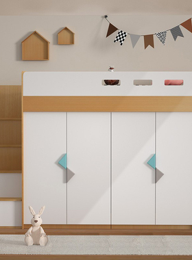 安兰图 白色高低床带衣柜儿童床大储物高架床多功能省空间组合床