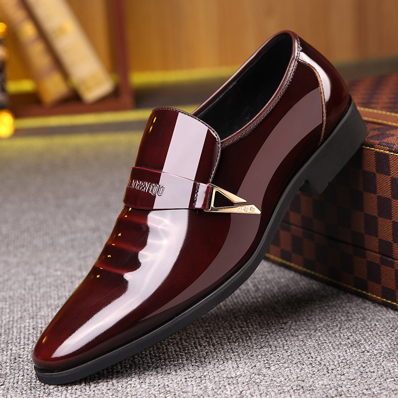 新款老人头男士商务尖头正装皮鞋