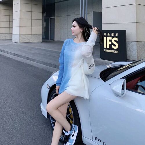 渐变晕染针织毛衣女慵懒风宽松