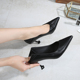 女细跟2025春季 新款 中跟黑色法式 高跟鞋 少女尖头猫跟职业工作单鞋