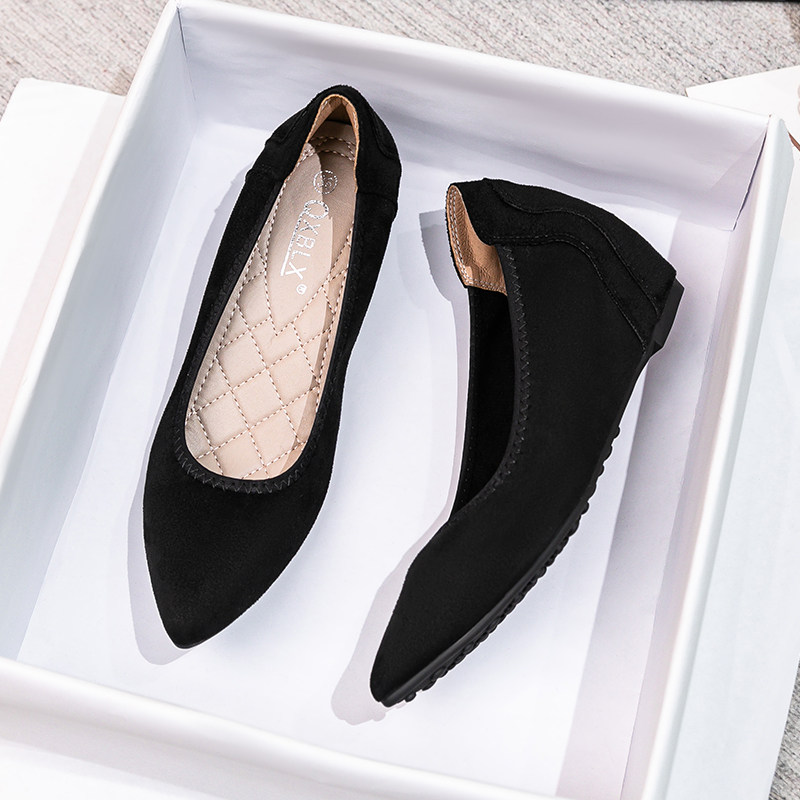 内增高尖头绒面豆豆鞋黑色四季单鞋职业上班舒适软底坡跟工作女鞋,女鞋,浅口单鞋,淘宝优惠券,粉丝福利购,淘宝优惠卷