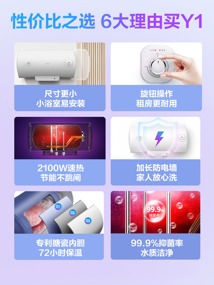 美的出品电热水器家用60升储水式40L小型卫生间50L速热洗澡淋浴Y1