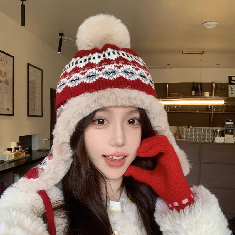 新年红色毛线帽子女秋冬季费尔岛东北防寒加绒保暖护耳针织雷锋帽,服饰配件/皮带/帽子/围巾,帽子,淘宝优惠券,粉丝福利购,淘宝优惠卷