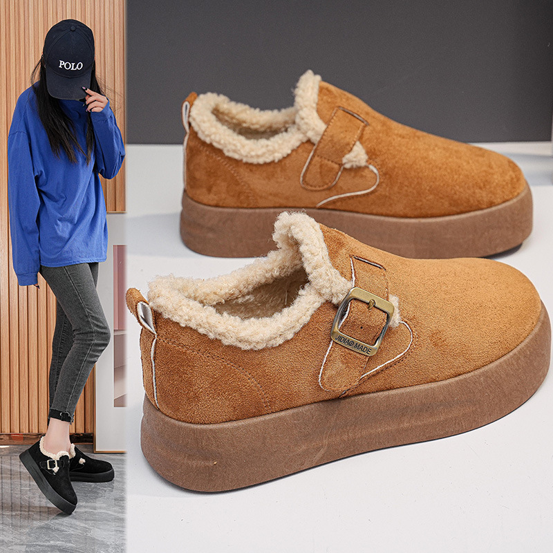 厚底全包勃肯鞋女2025新款冬季加绒保暖乐福单鞋雪地靴