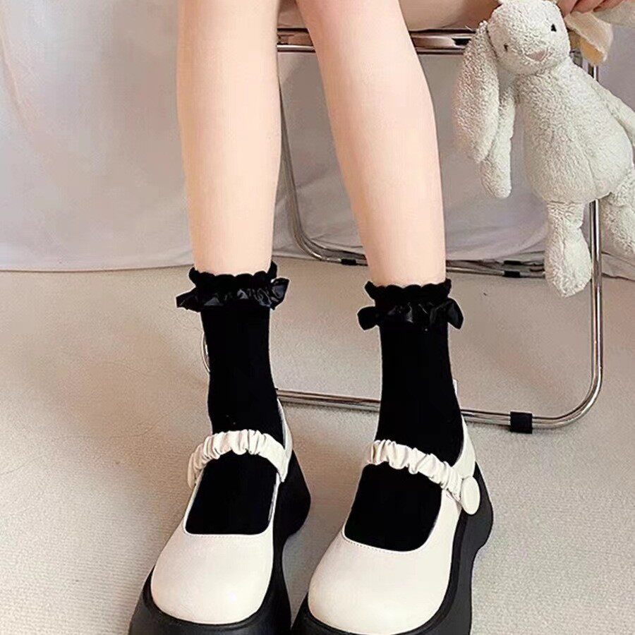 白色蕾丝袜子女花边夏季薄款洛丽塔学生中筒袜玛丽珍小皮鞋日系JK