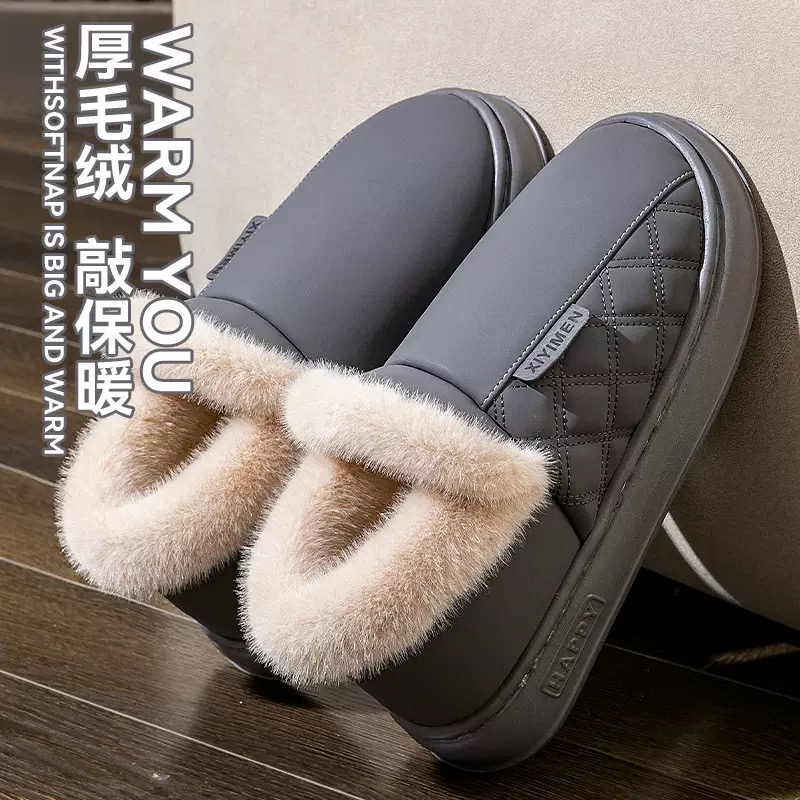 棉拖鞋冬季男士包跟防水防滑居家外穿厚底保暖加绒加厚高帮棉鞋子