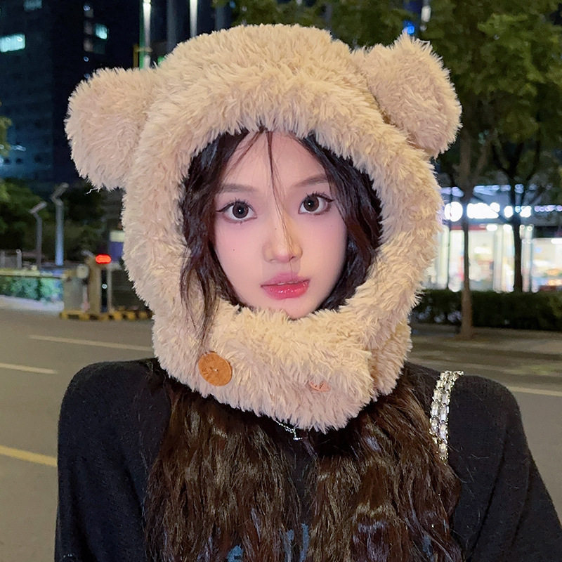 巴拉克拉法帽毛绒绒小熊针织帽子女秋冬季2026新款保暖护耳毛线帽,服饰配件/皮带/帽子/围巾,帽子,淘宝优惠券,粉丝福利购,淘宝优惠卷