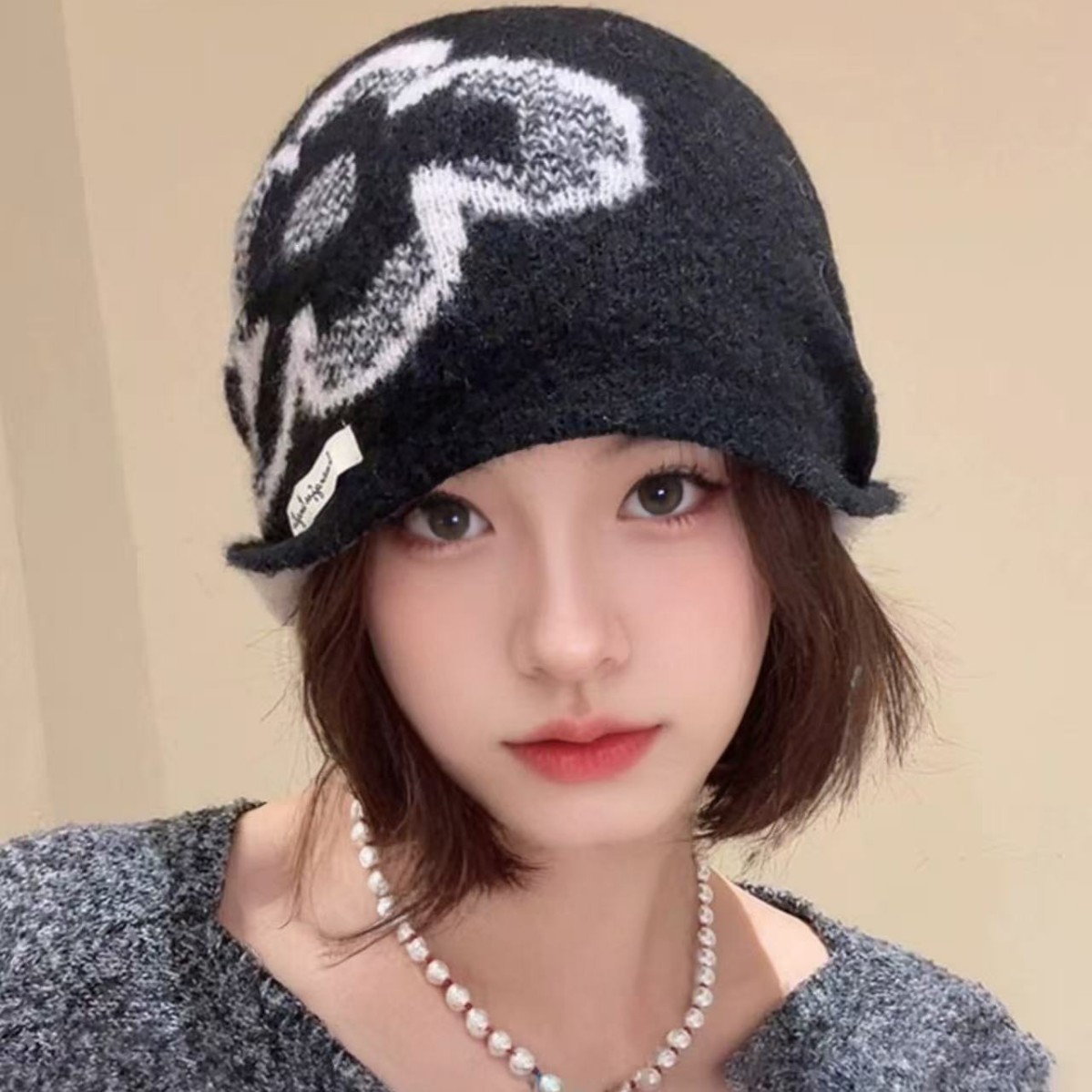 韩版ins博主同款软糯毛绒针织帽男女秋冬保暖百搭显脸小套头冷帽