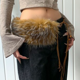 复古朋克嘻哈爵士舞腰带配饰女腰链腰部装饰毛绒毛毛腰饰配牛仔裤