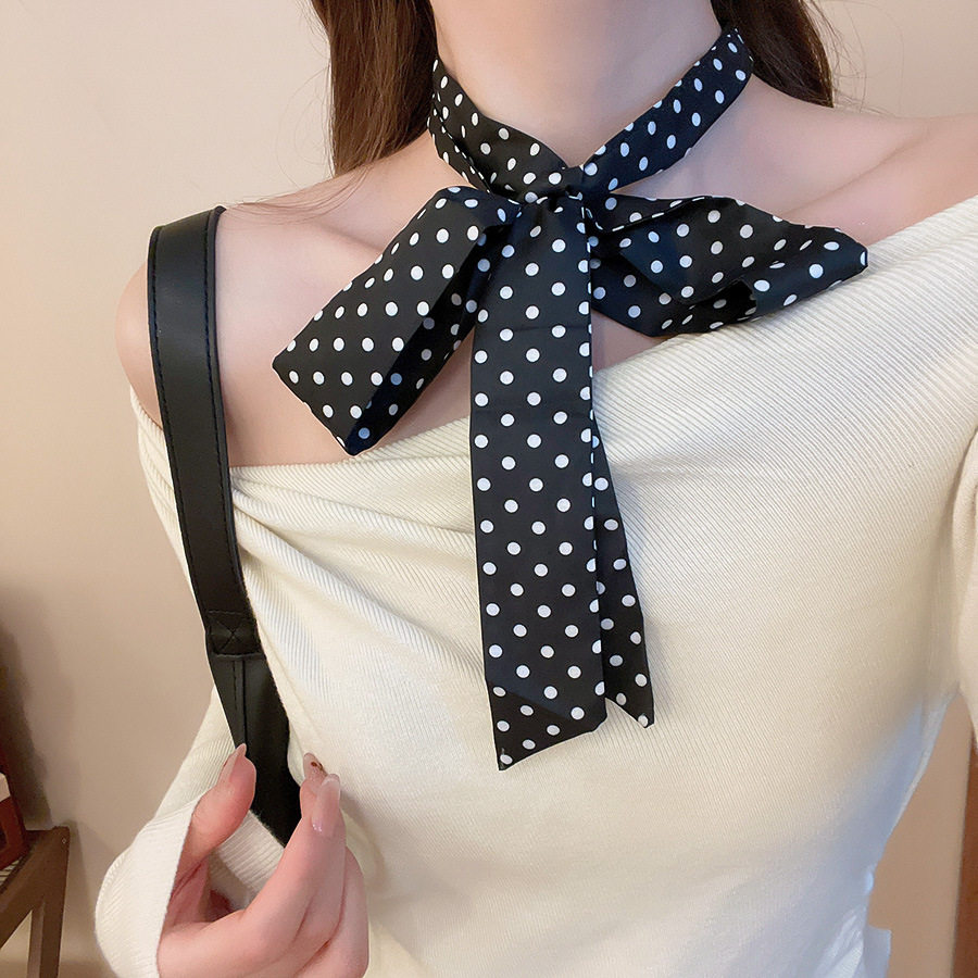 黑色波点长条领带女款配饰2026新款系脖高级感丝巾腰带配牛仔裤子,服饰配件/皮带/帽子/围巾,领带,淘宝优惠券,粉丝福利购,淘宝优惠卷