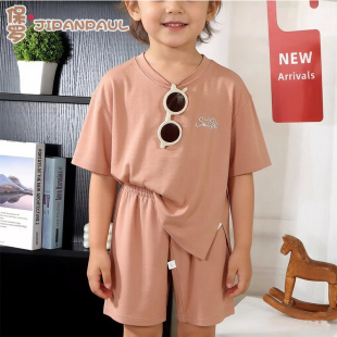 家居服套装 短裤 2026夏季 宽松短袖 男女童空调服睡衣 新薄款 儿童短袖