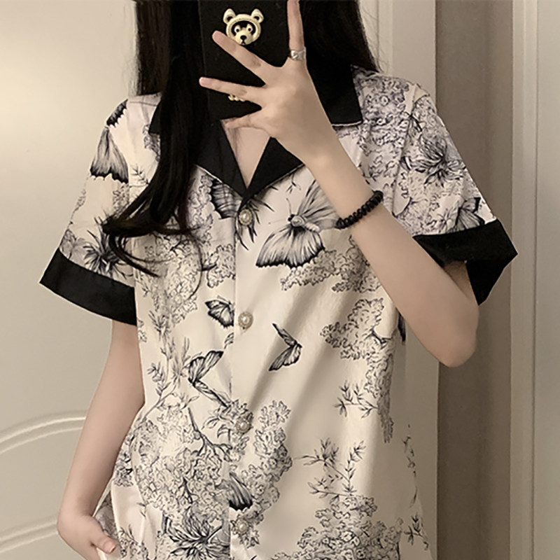 冰丝睡衣女2026新款夏季短袖ins风彷真丝开衫春秋季长袖女士套装