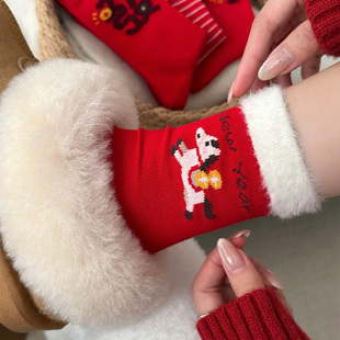 红袜子女秋冬季 红色堆堆袜中筒袜2026年马年新年红袜喜庆鸿运袜子
