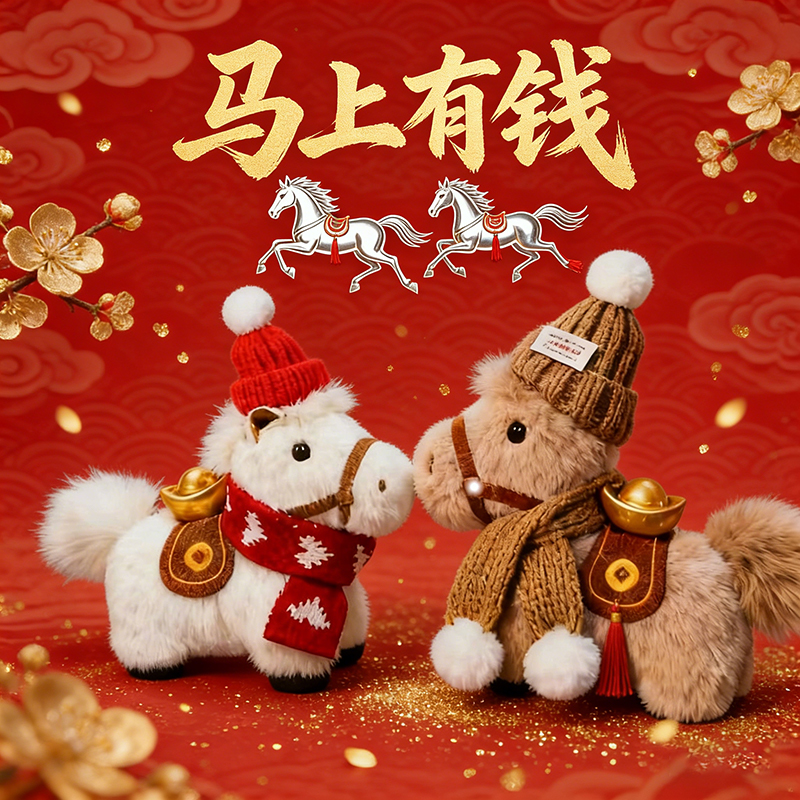 红色马年吉祥物公仔元宝小马挂件书包包钥匙扣车挂饰马上有钱礼物