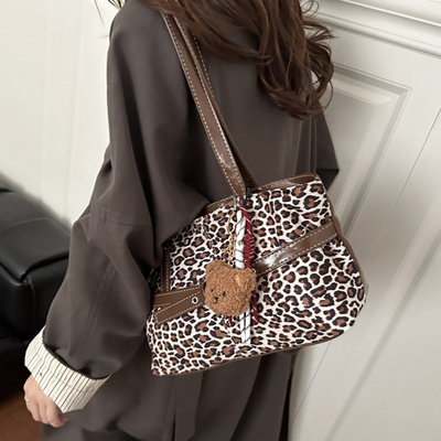 复古豹纹托特包女2025新款高级感大容量单肩包时尚小众女包腋下包