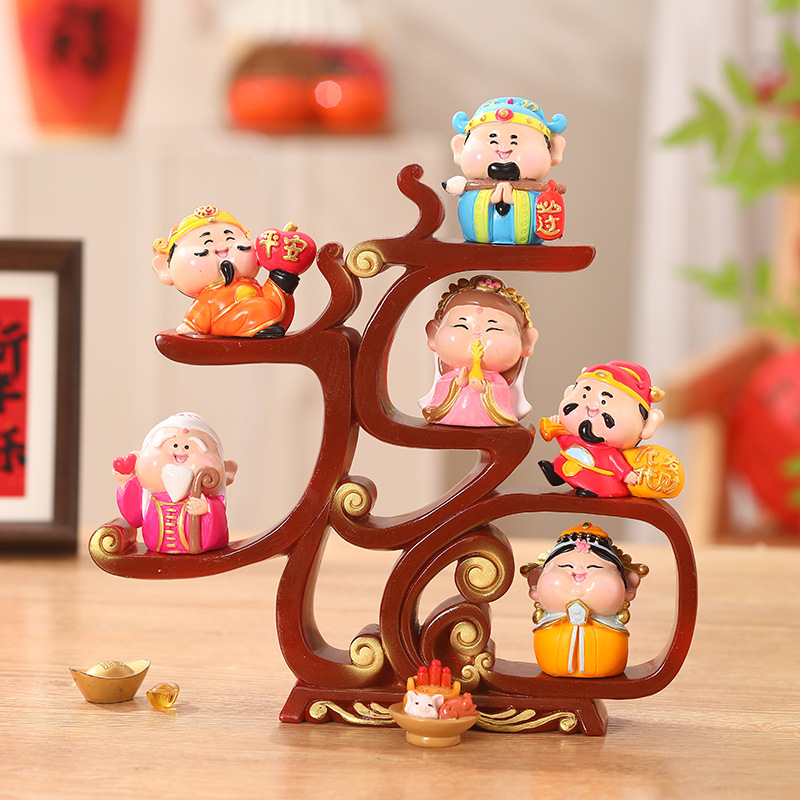 六福临门财神爷摆件办公室家用客厅装饰品玄关开业乔迁送人礼品