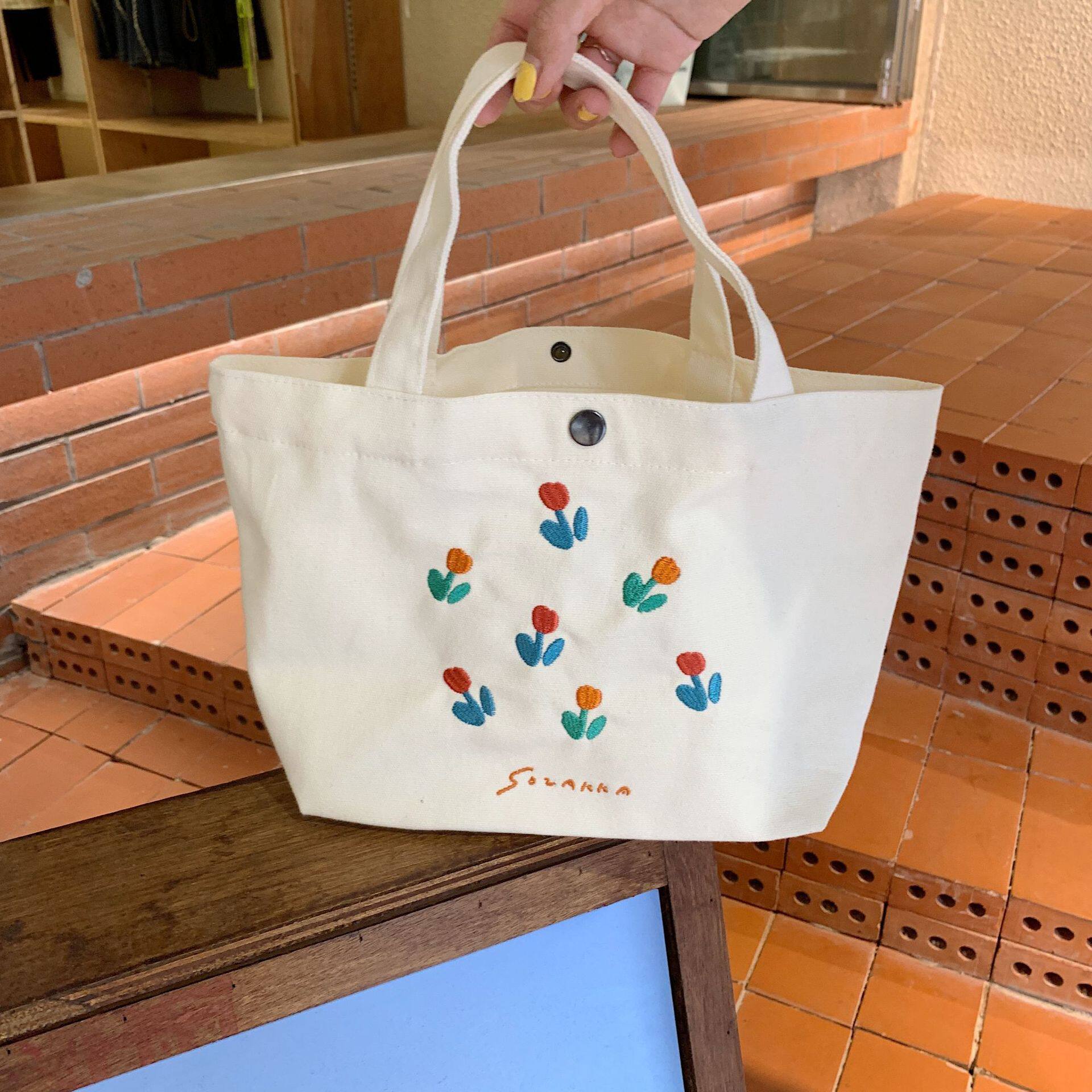 保罗拼色郁金香手提简约小清新学生上课包包手提袋托特便携