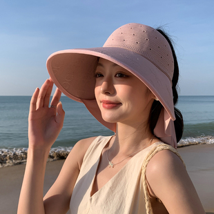 防晒帽子面罩护颈一体夏季 大檐遮阳帽女防紫外线太阳帽空顶渔夫帽