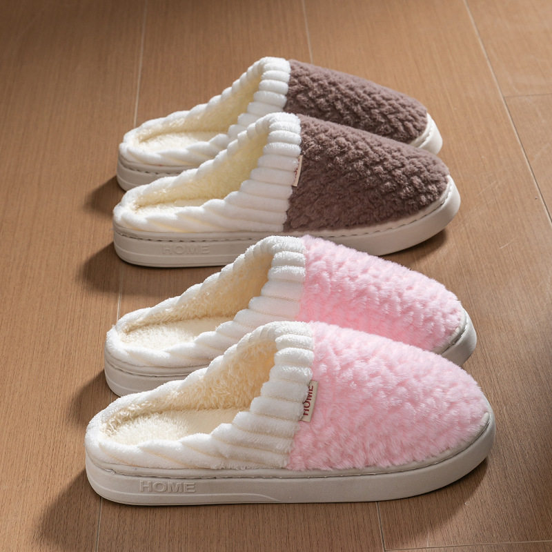 2025毛毛新款棉拖鞋女士时尚情侣厚底加绒保暖秋冬季地板棉拖男士