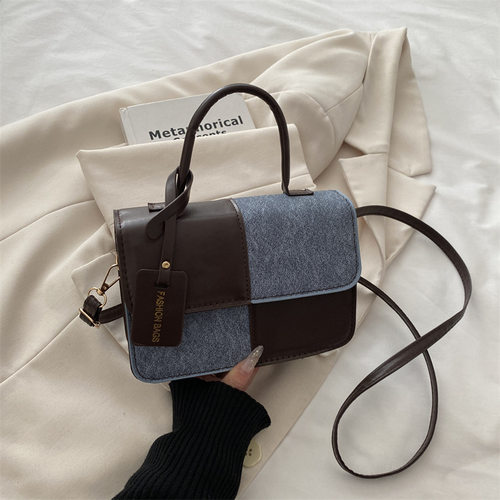 女士流行时尚拼接质感手提包2025冬季通勤洋气单肩斜挎包小方包潮