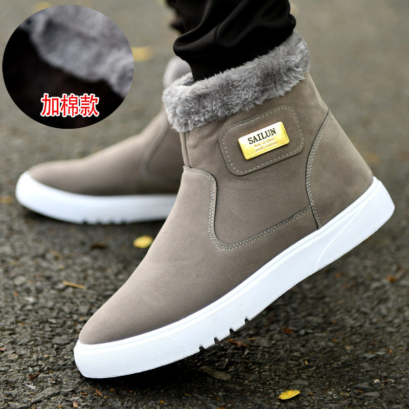 WINTER SNOW BOOTS MENS BOOTIES HIGH-TOP MENS SHOES COTTON SHOES THICKENED FLEECE WARM NON-SLIP COTTON BOOTS MID-TOP MARTIN BOOTS
