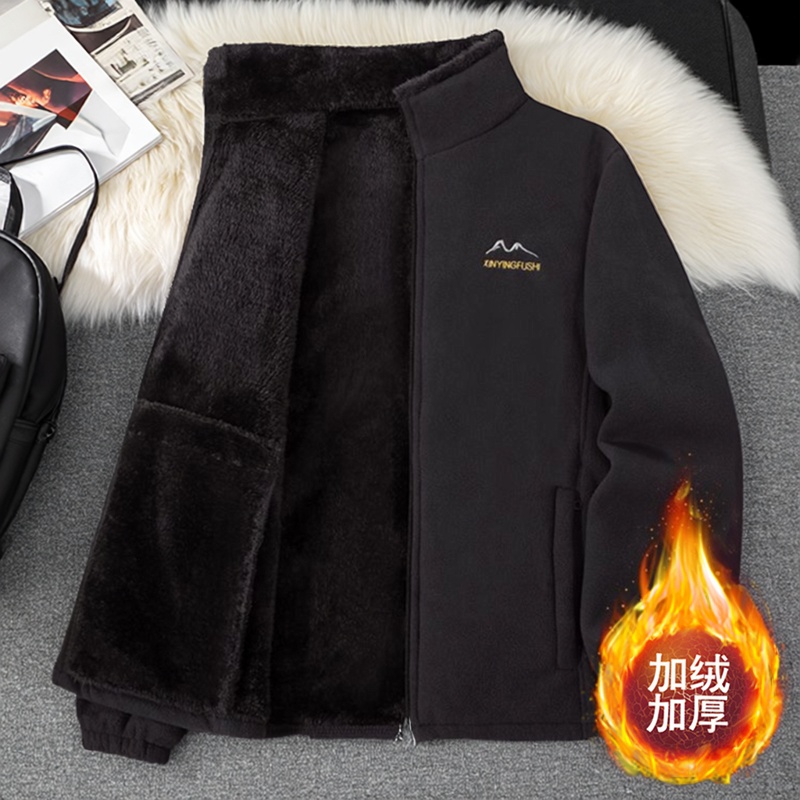 摇粒绒外套男2025秋冬季新款加绒加厚保暖抓绒卫衣中老年开衫夹克