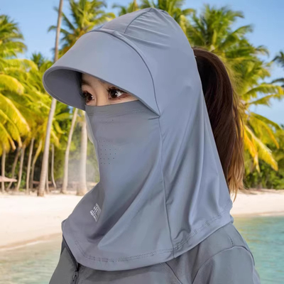 防晒面罩女帽子一体护颈全脸防紫外线头盔骑行头套罩围脖冰丝口罩