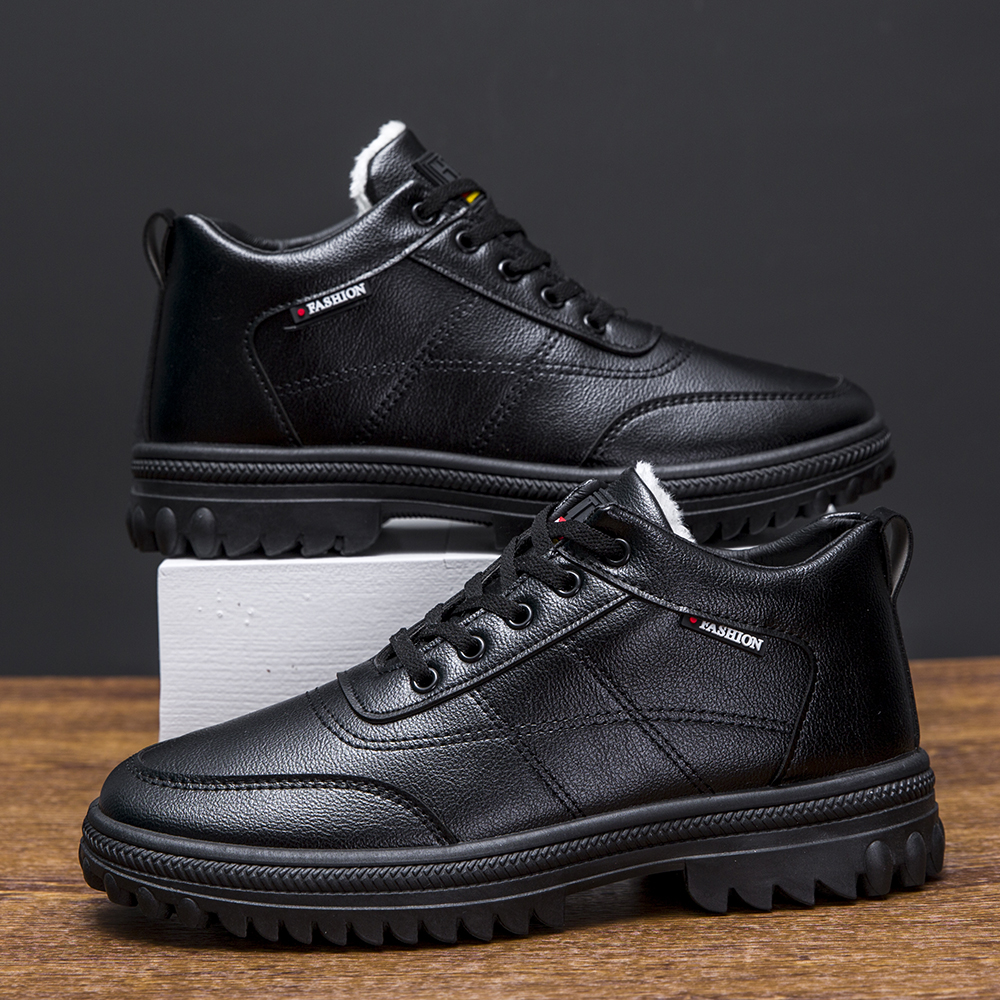 东北加厚棉鞋男士冬季加绒保暖中老年健步高帮防水滑二棉雪地皮靴