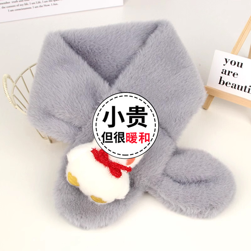 新款圣诞雪人毛绒儿童围巾冬季加厚保暖仿兔毛男女童围巾宝宝围脖