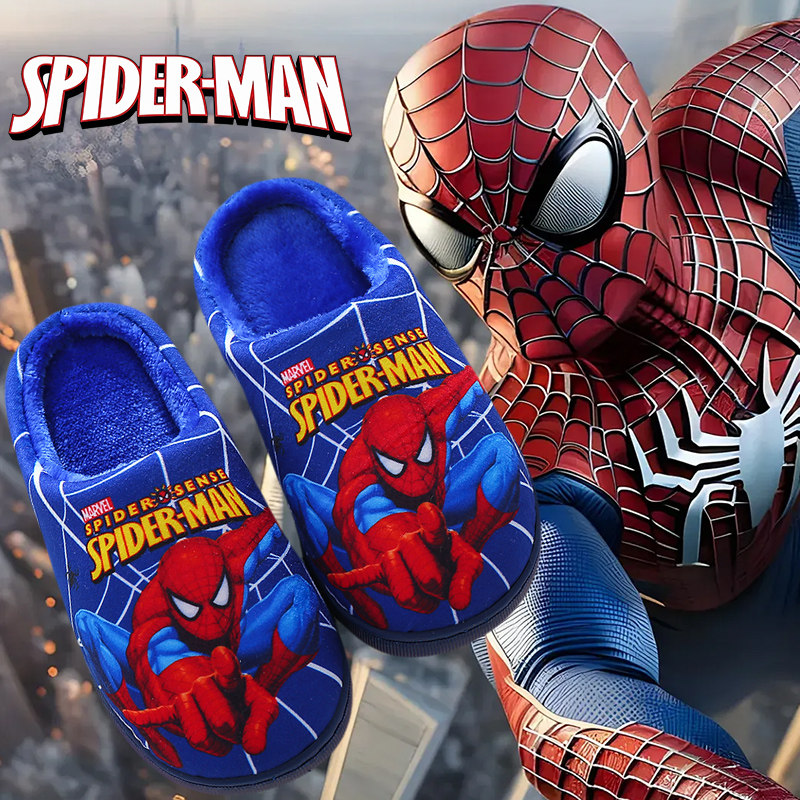 儿童棉拖鞋2025新款冬季男童中大童蜘蛛侠男孩毛毛鞋防滑包跟棉鞋