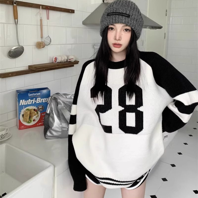 广州十三行女士毛衣新款2025爆款拼色高档羊绒衫慵懒风针织打底衫