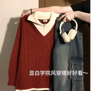 东莞大朗毛衣不起球正品针织打底衫广州十三行女装翻领假两件上衣