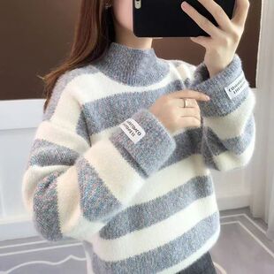 不起球工厂大朗东莞宽松正品打底针织衫新款女义乌条纹毛衣直销冬