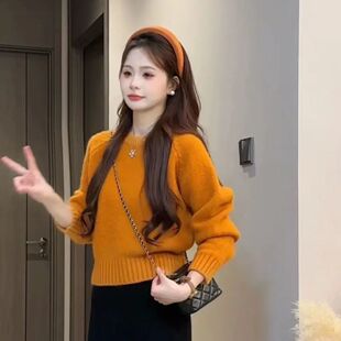 东莞大朗毛衣不起球新款正品圆领打底针织衫秋冬短款小个子女上衣