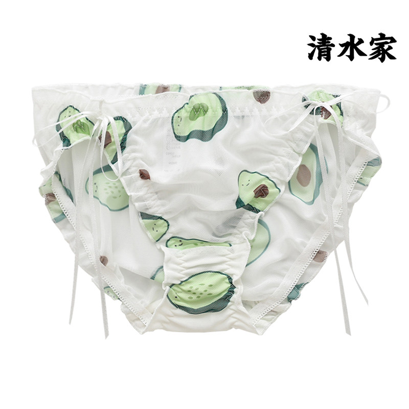 清爽透明绿色泫雅风水果网纱内裤