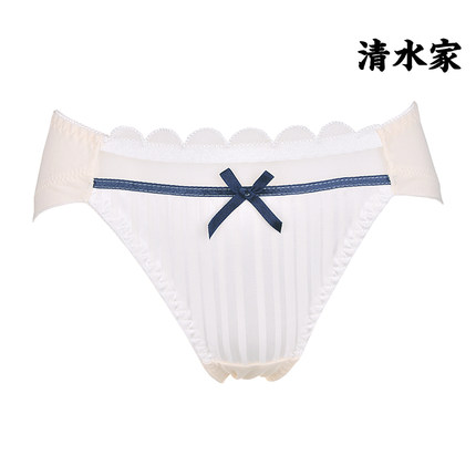 【牛仔丝带内裤】个性气质少女三角裤 纯棉蕾丝蝴蝶结白色香槟色