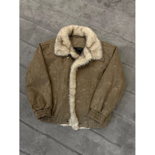 小佛爷冬季新款美式复古座毛领山雕南面敷男潮牌宽松休闲棉服外套