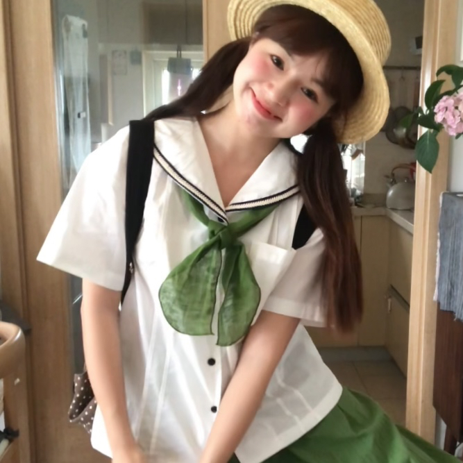 小森林系 小物的！绿色简约窄版细条丝巾女日常薄围巾日系韩系