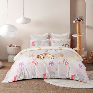 Natural Home/自然怡家少女款猫咪纯棉四件套全棉床上用品床笠款